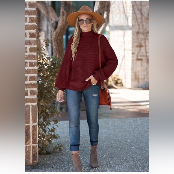 NWOT Mock Neck Ribbed Knit Lantern Sleeve Sweater, Size XL (16/18), Beige - Picture 5 of 8